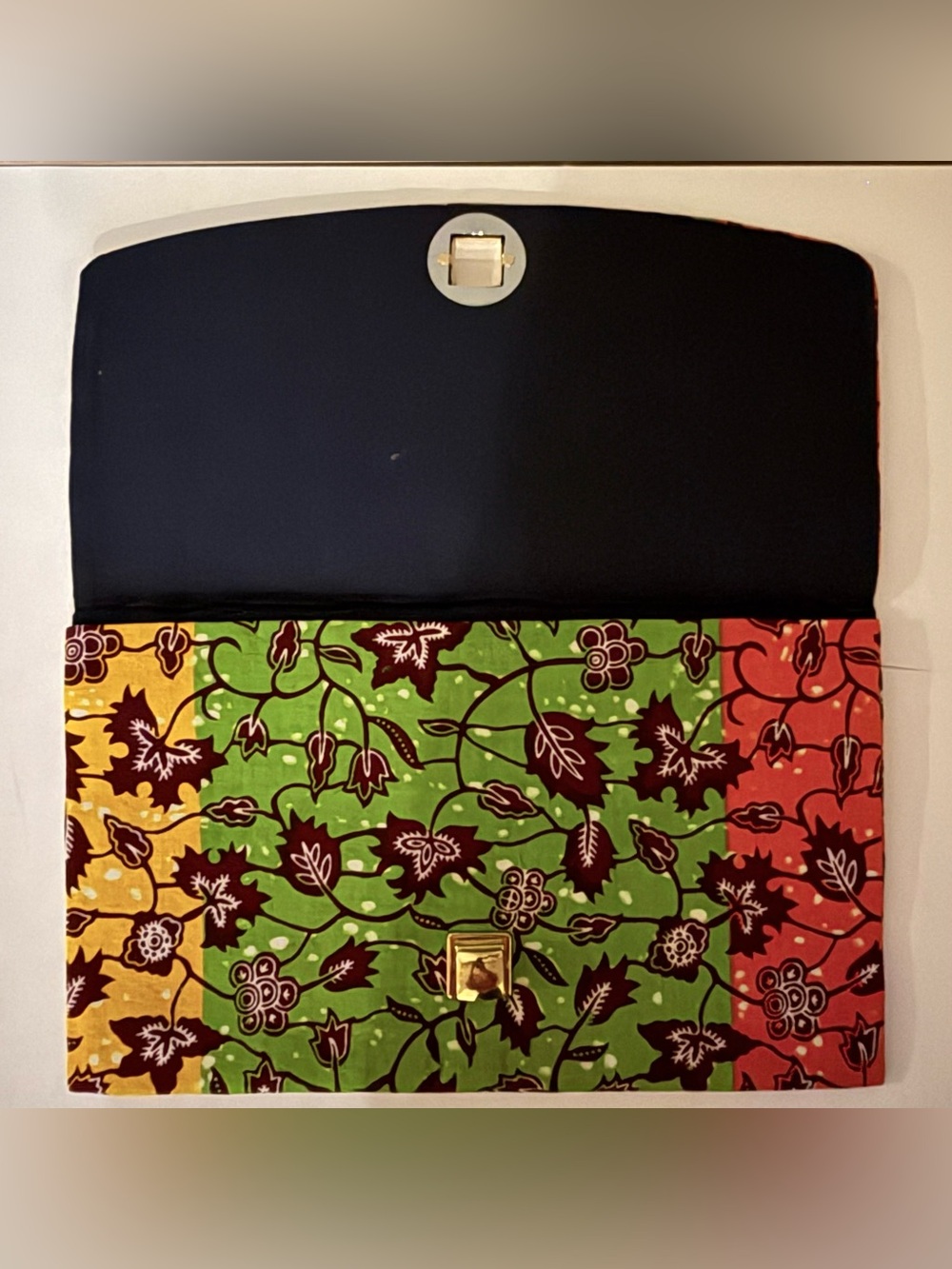 African-Print Colorblock Envelope Clutch – Cotton, Gold-Tone Clasp